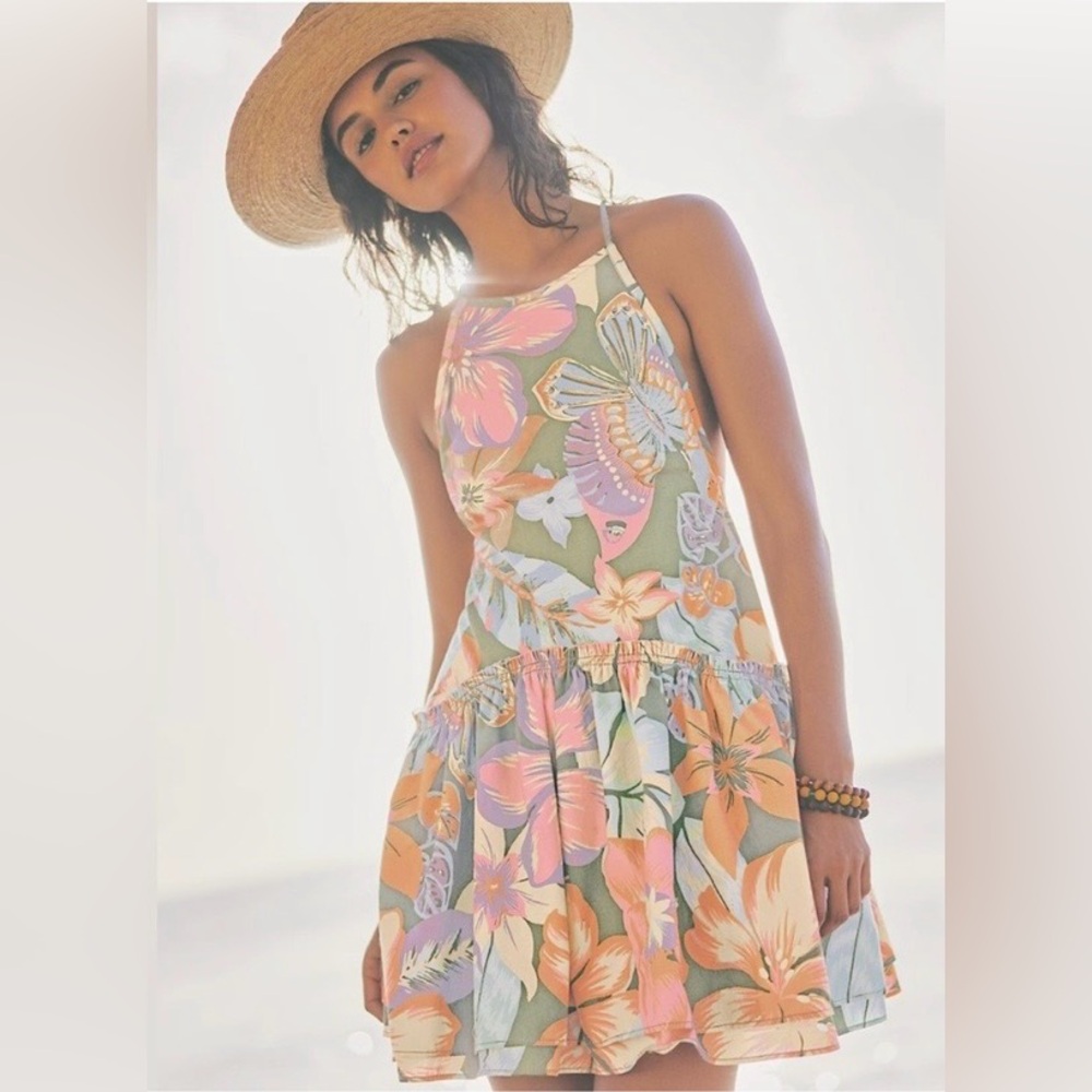 NWT Free People Deserted Island Mini Dress in color Rainforest Combo